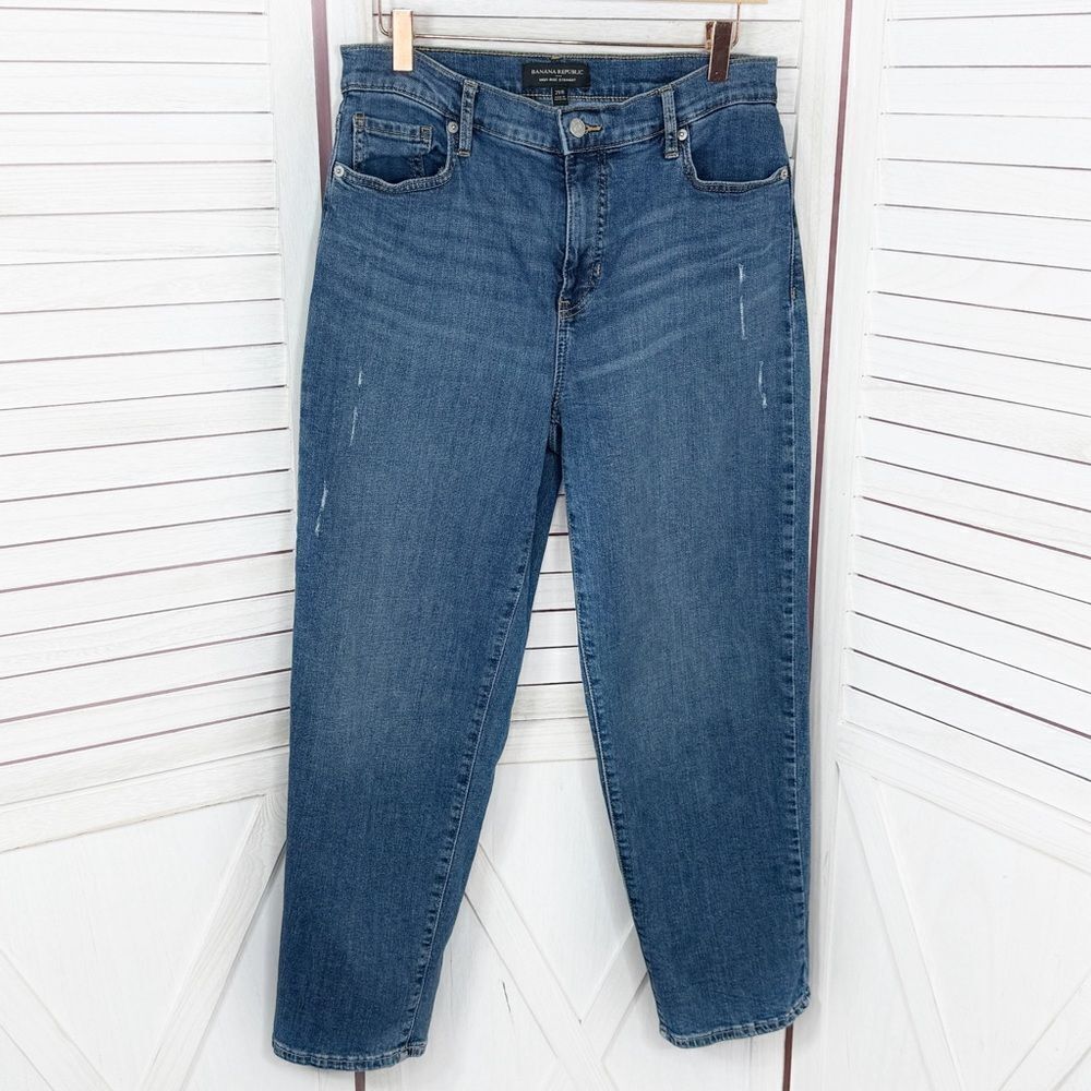 Banana Republic Jeans Women 8 29 Blue High Rise Straight Distressed Crop Mom